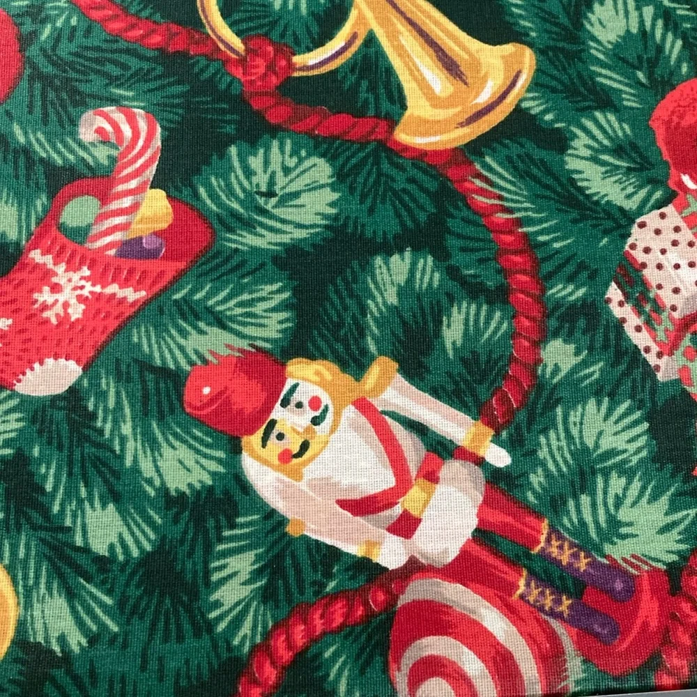 New Vintage 1990s Fabric Christmas Tablecloth Nutcracker Snowman Teddy Bear